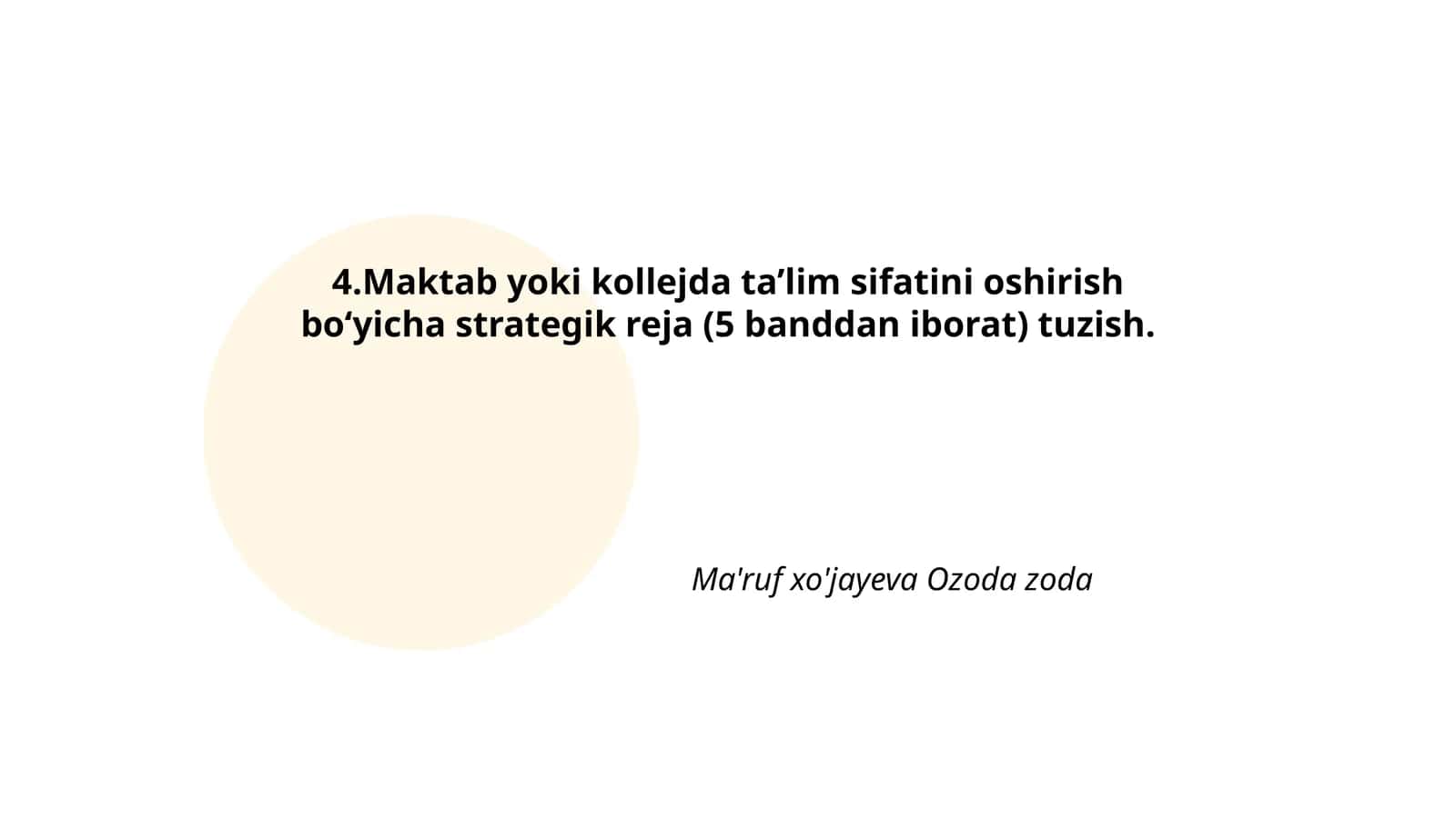 Maktab yoki kollejda ta’lim sifatini oshirish bo‘yicha strategik reja (5 banddan iborat) 1
