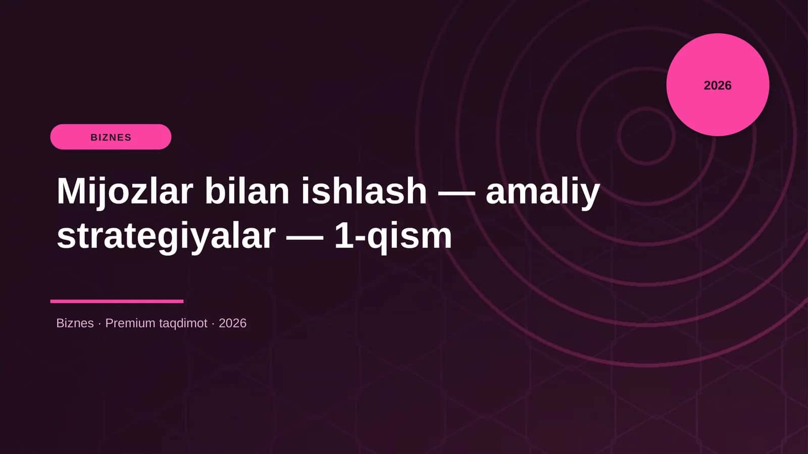 Mijozlar bilan ishlash — amaliy strategiyalar — 1-qism 1