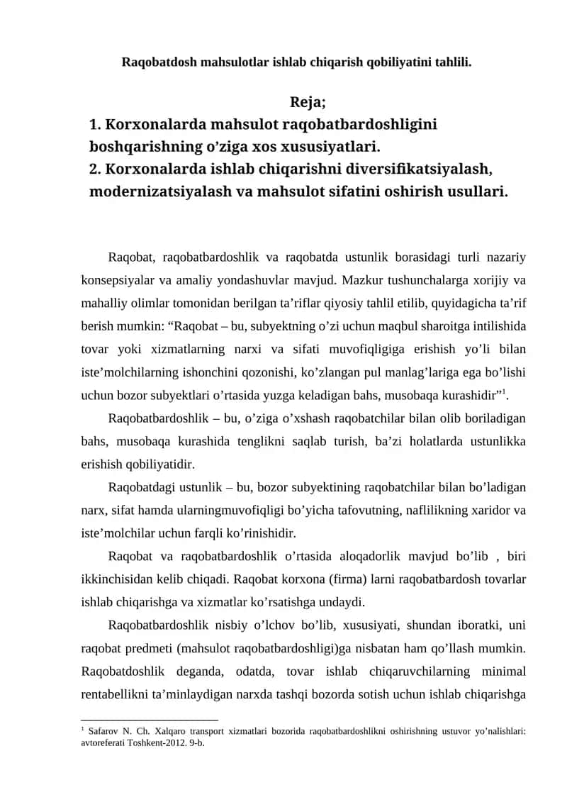 Raqobatdosh mahsulotlar ishlab chiqarish qobiliyatini tahlili 1