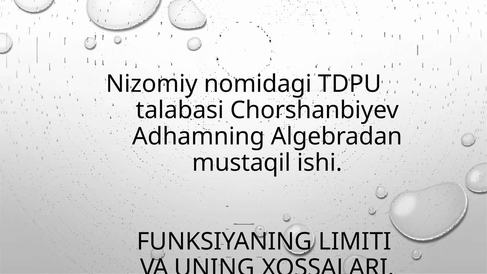 Chorshanbiyev Adhamning Algebradan mustaqil ishi 1