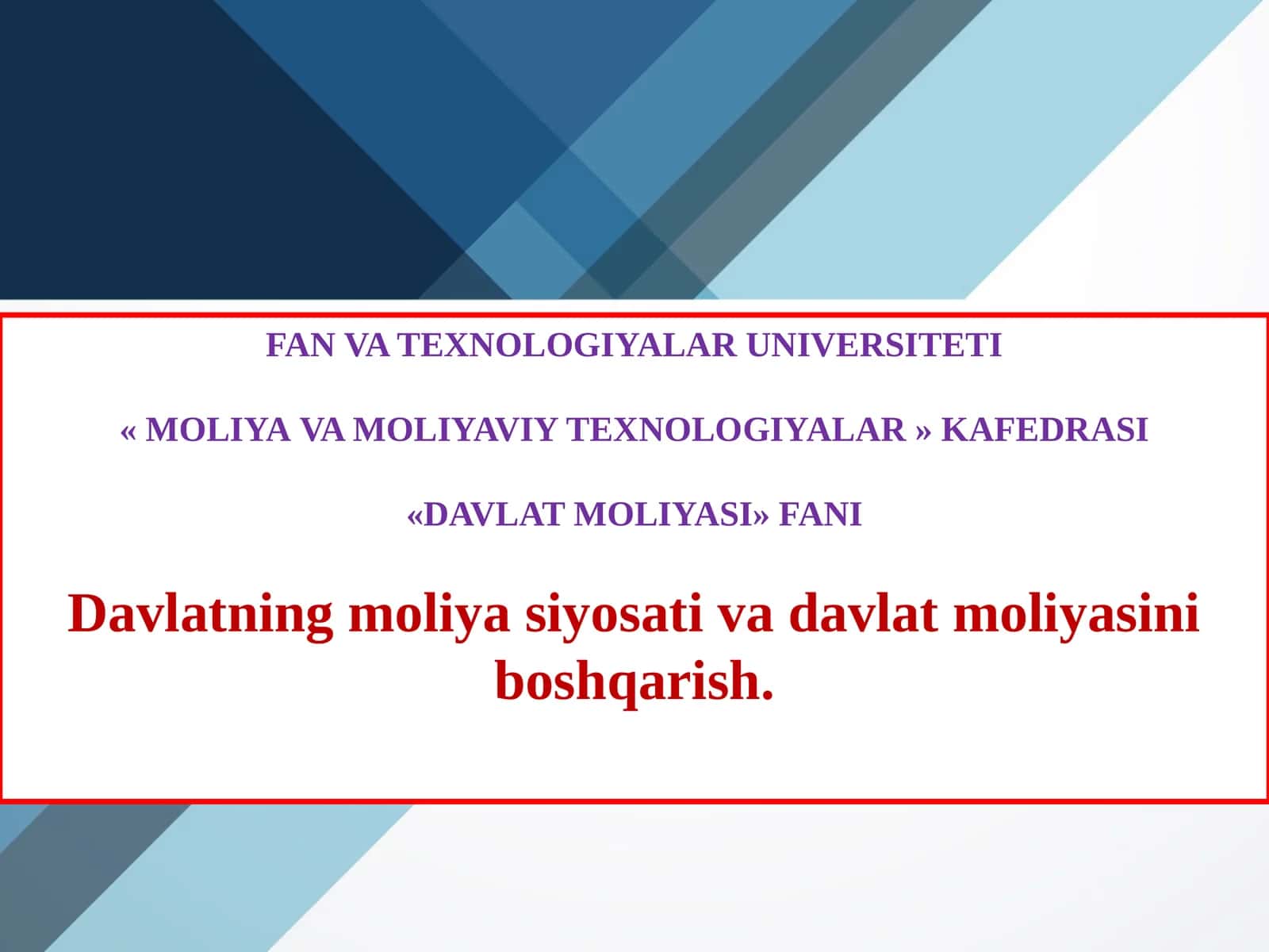 DAVLAT MOLIYASI 1