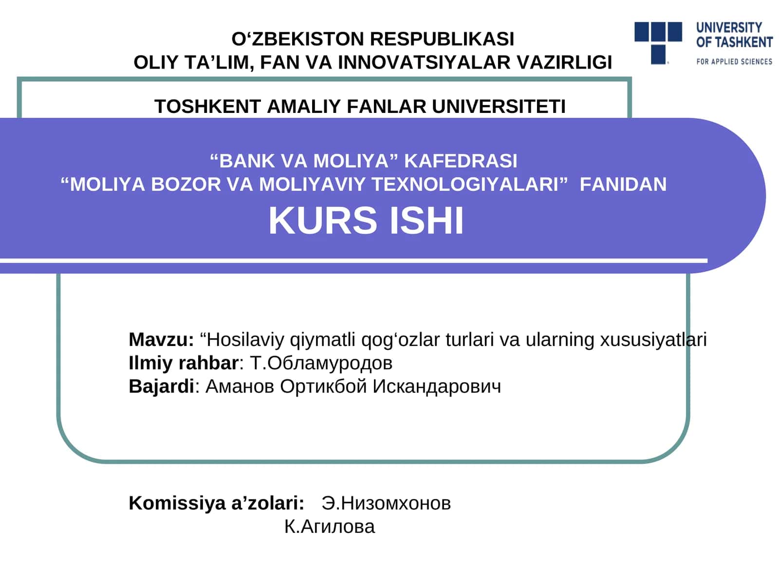 Hosilaviy qiymatli qog‘ozlar turlari va ularning xususiyatlari 1