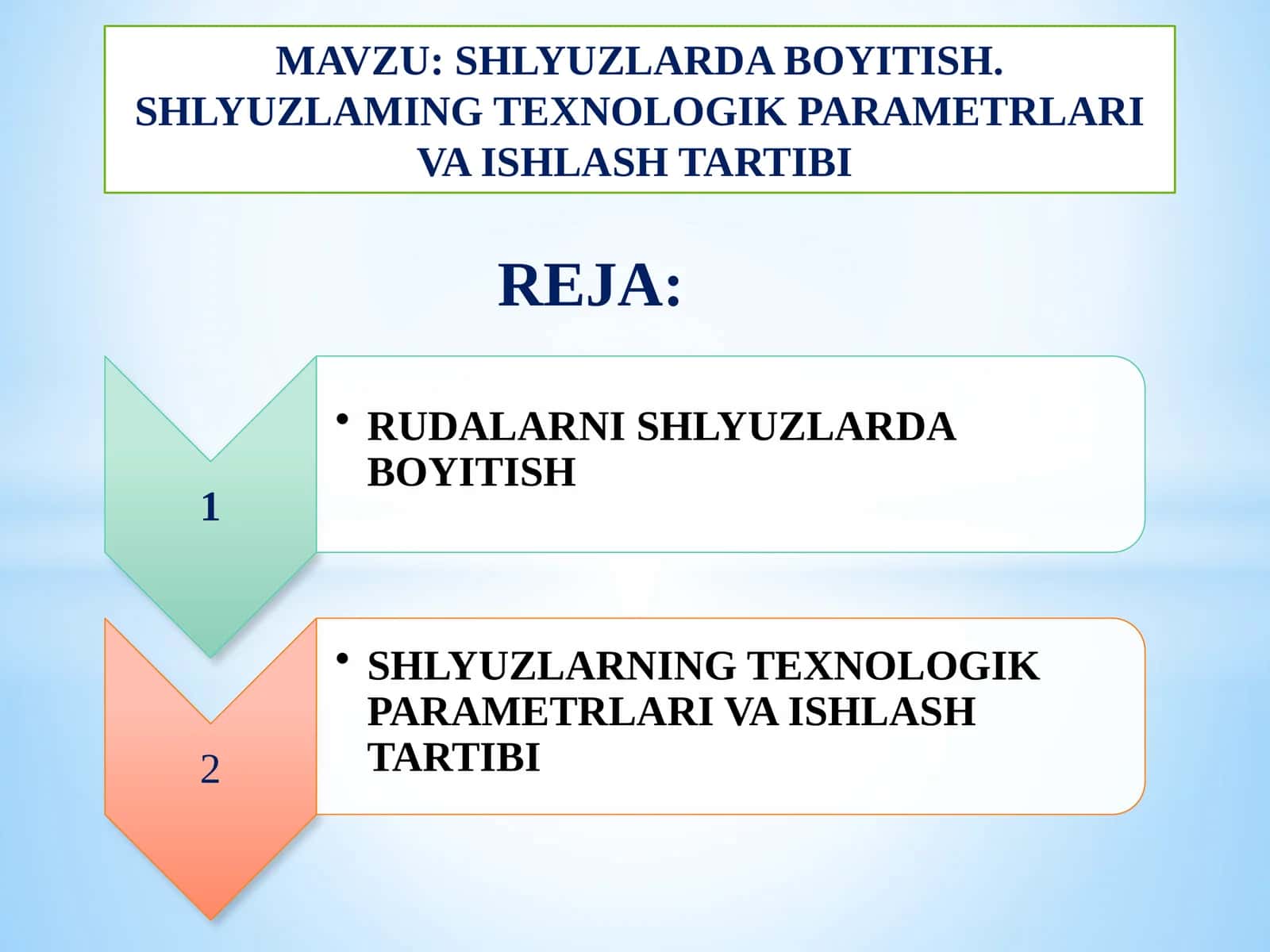 SHLYUZLARDA BOYITISH. SHLYUZLAMING TEXNOLOGIK PARAMETRLARI VA ISHLASH TARTIBI 1