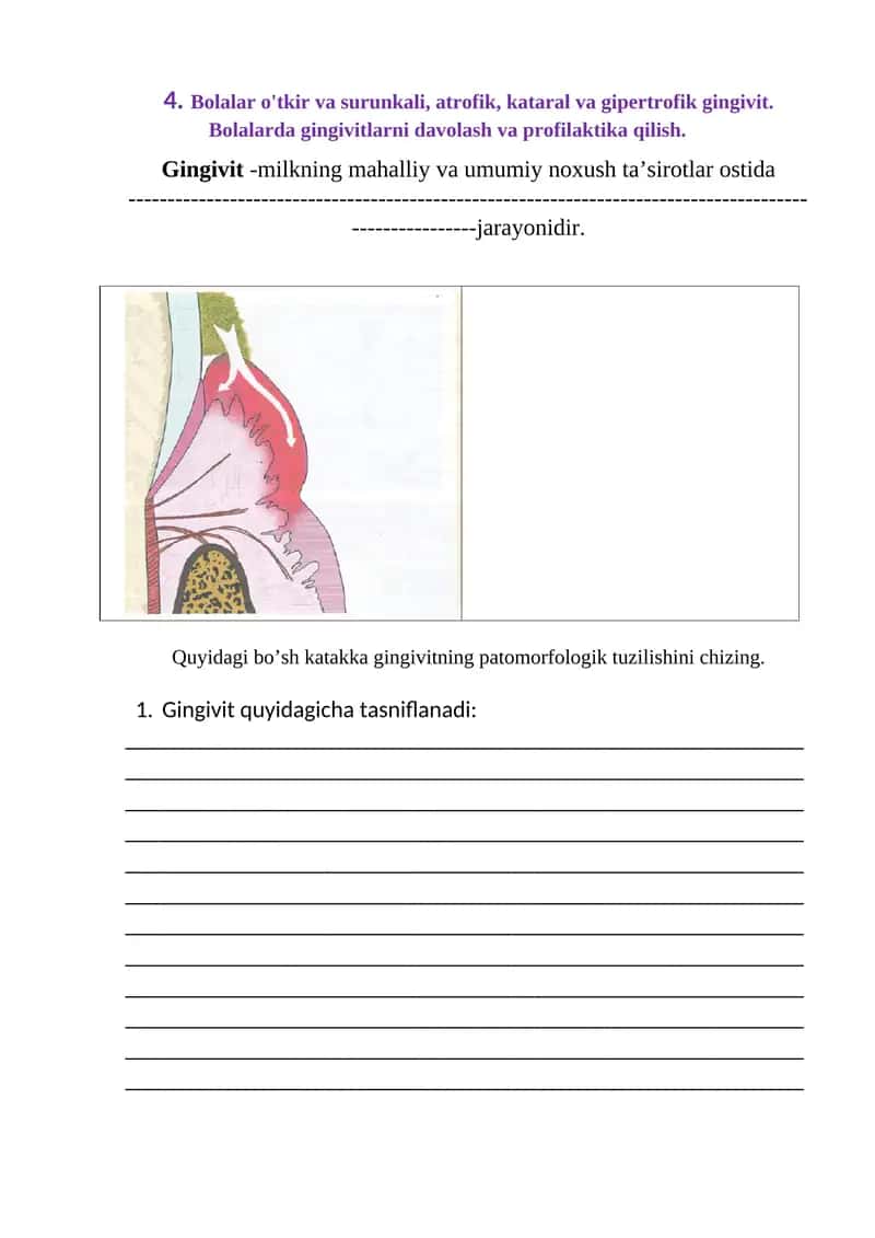 Bolalar o'tkir va surunkali, atrofik, kataral va gipertrofik gingivit. Bolalarda gingivitlarni davolash va profilaktika qilish 1