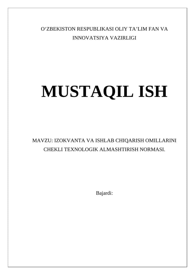 IZOKVANTA VA ISHLAB CHIQARISH OMILLARINI CHEKLI TEXNOLOGIK ALMASHTIRISH NORMASI 1