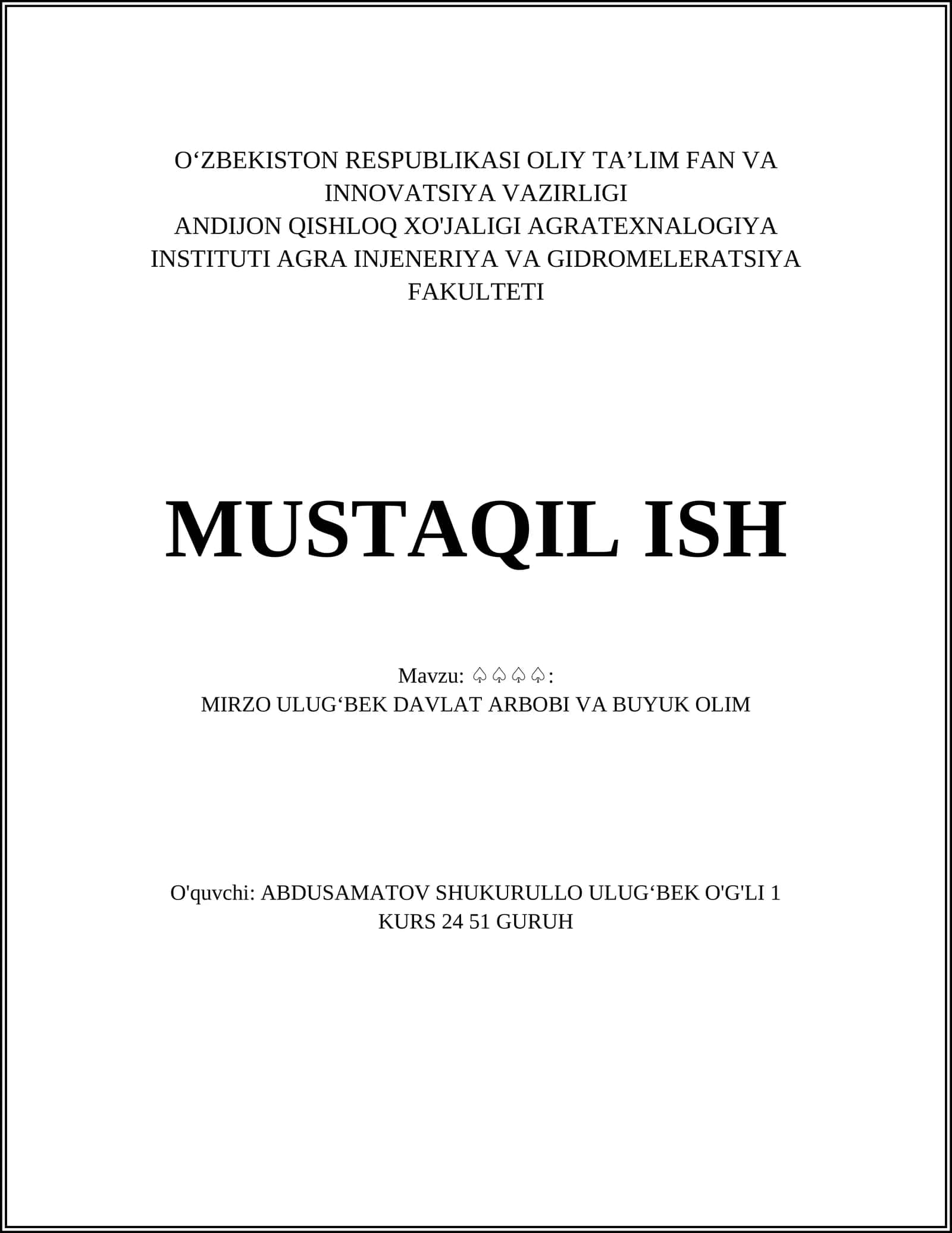 MIRZO ULUGʻBEK DAVLAT ARBOBI VA BUYUK OLIM 1