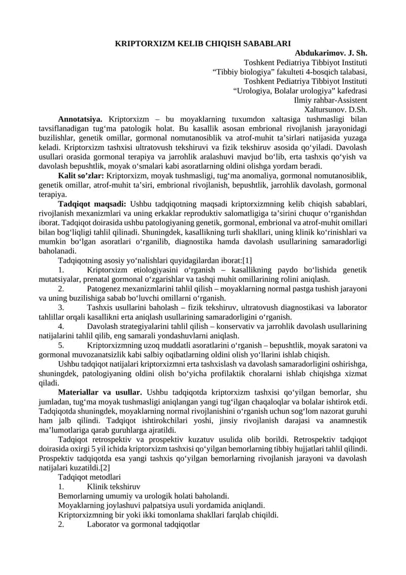 Kriptorxizm Kelib Chiqish Sabablari 1