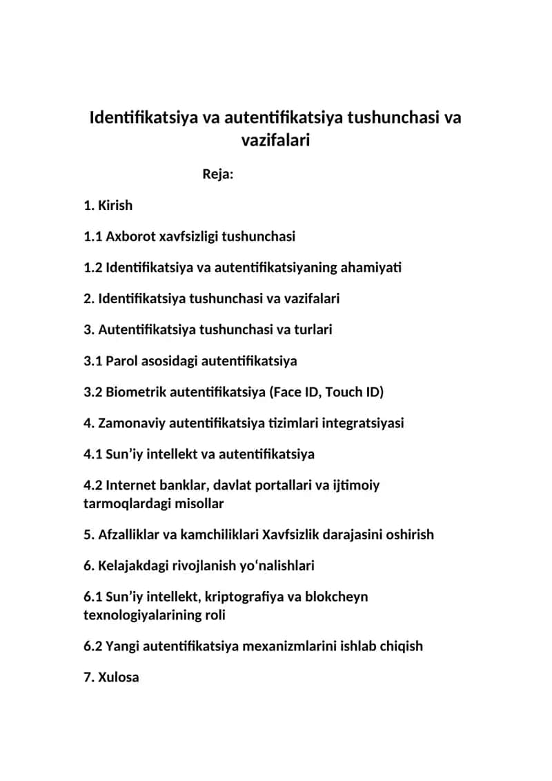 Identifikatsiya va autentifikatsiya tushunchasi va vazifalari 1