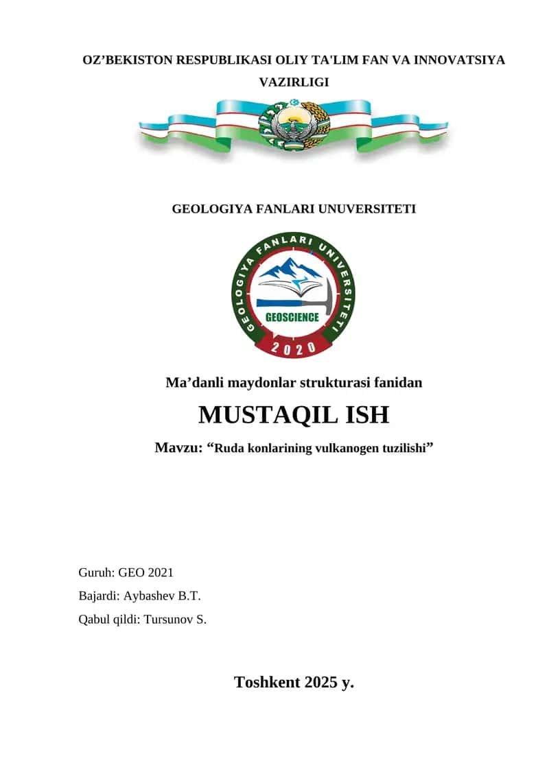 Ruda konlarining vulkanogen tuzilishi 1