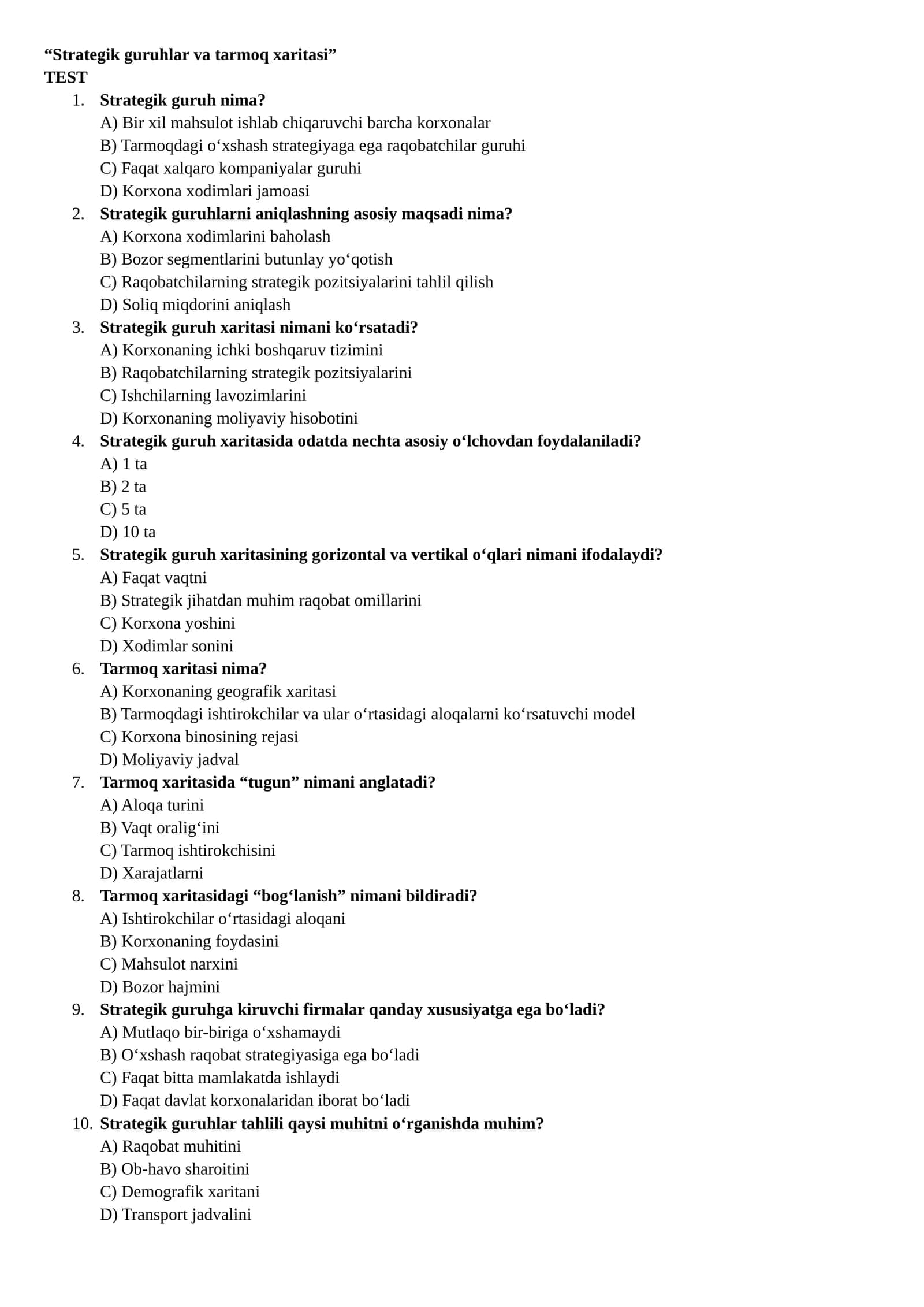 Strategik guruhlar va tarmoq xaritasi 1