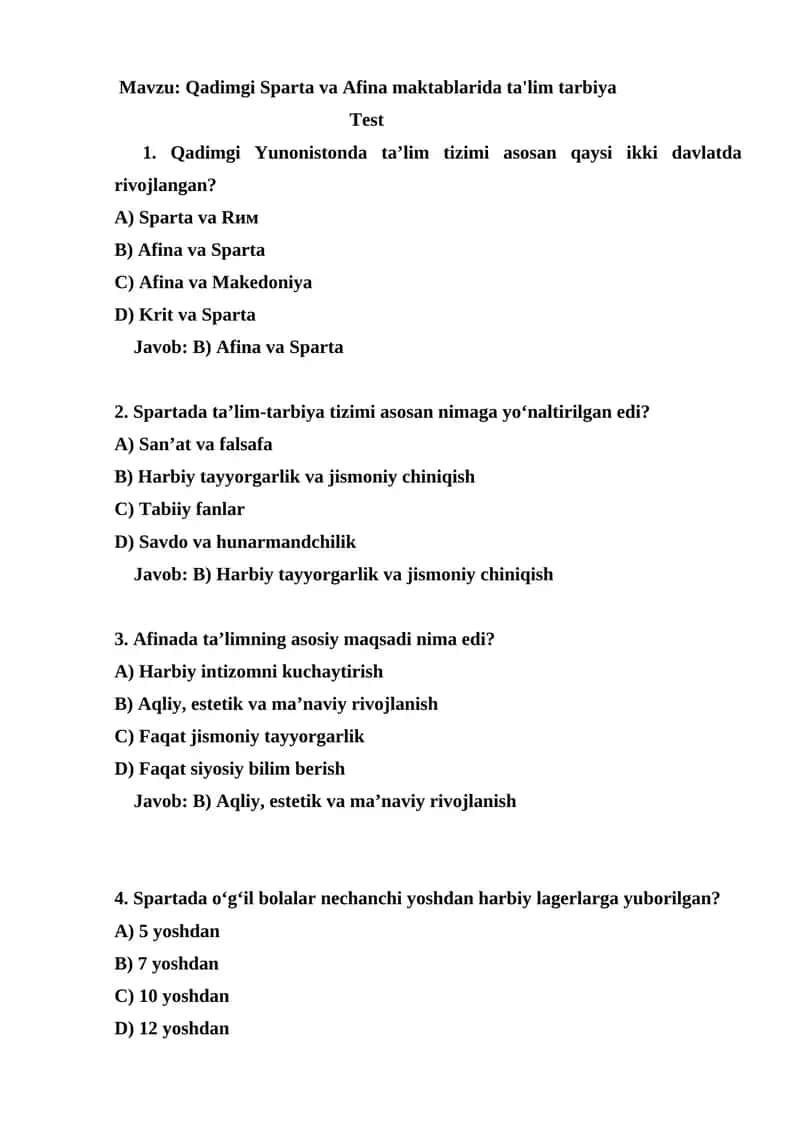 Qadimgi Sparta va Afina maktablarida ta'lim tarbiya 1