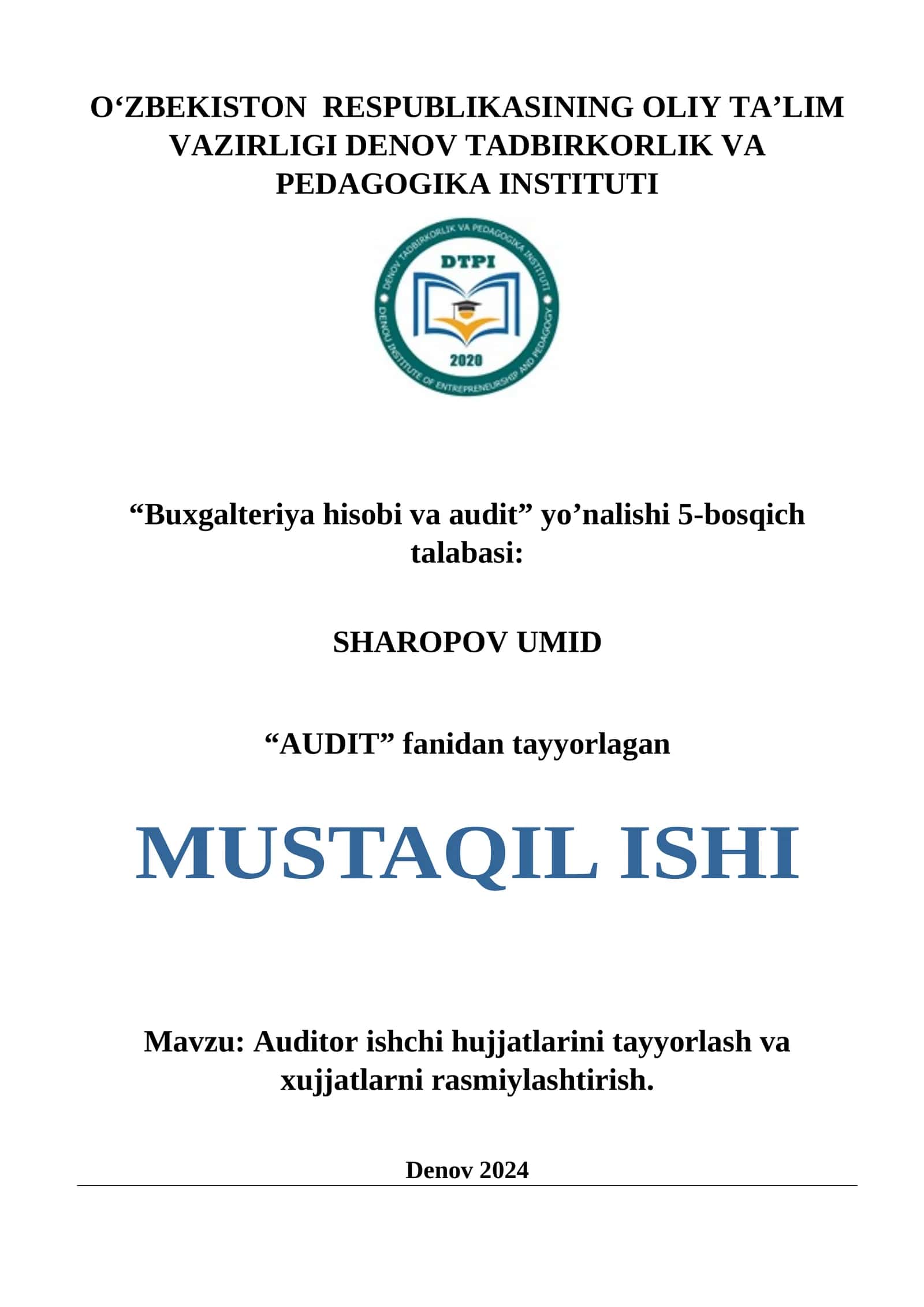 Auditor ishchi hujjatlarini tayyorlash 1