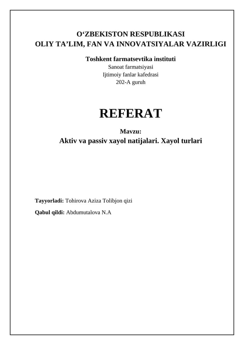 Xayol turlari va ta'riflari 1