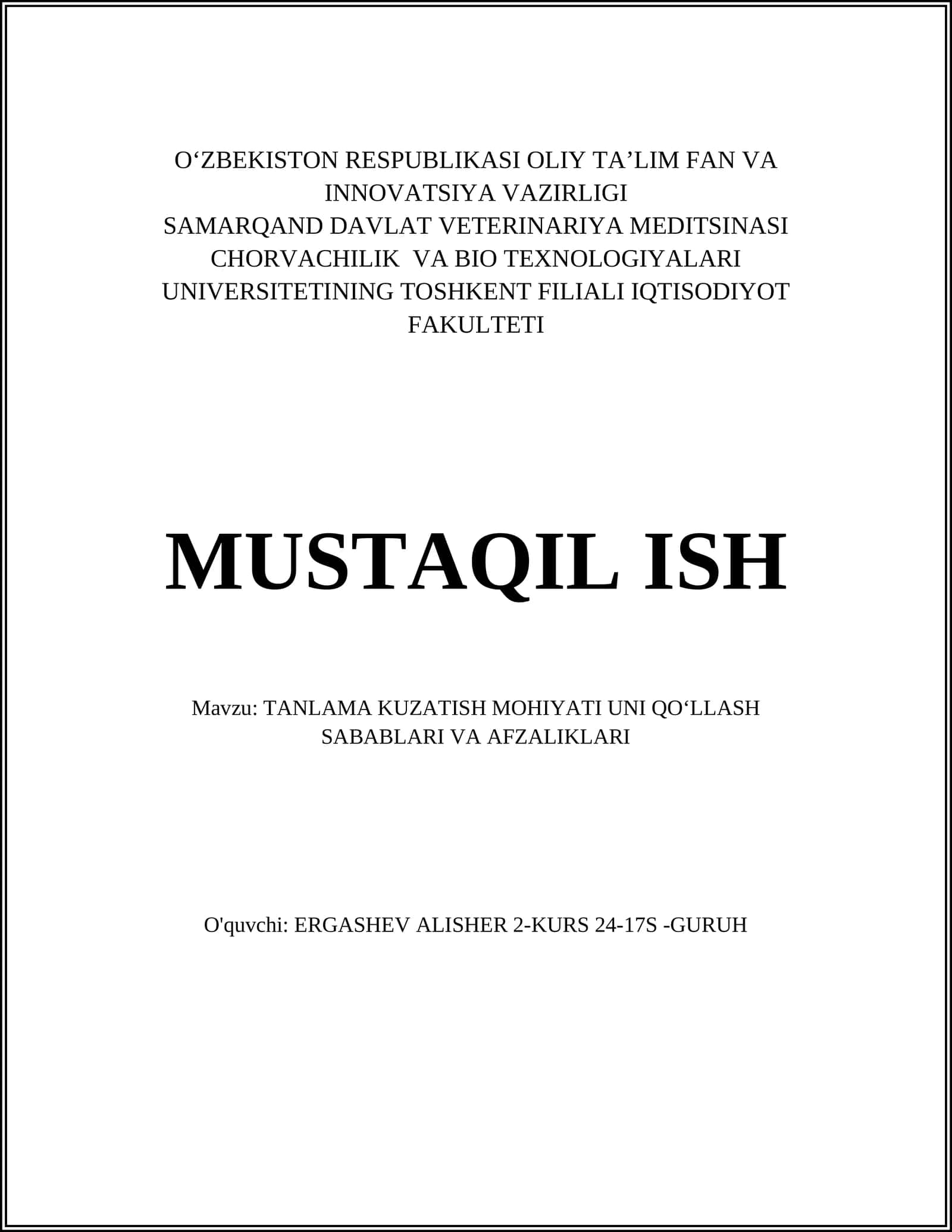 TANLAMA KUZATISH MOHIYATI UNI QO‘LLASH SABABLARI VA AFZALIKLARI 1