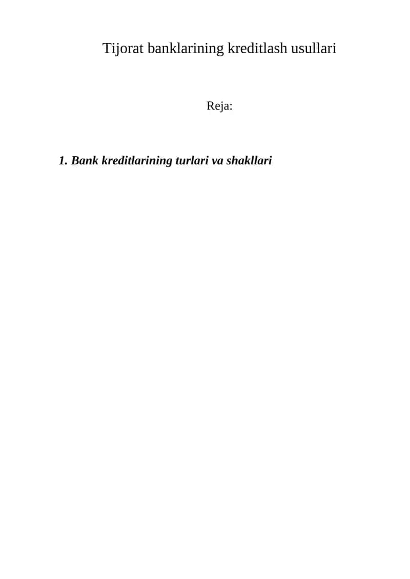 Tijоrat banklarining kreditlash usullari 1