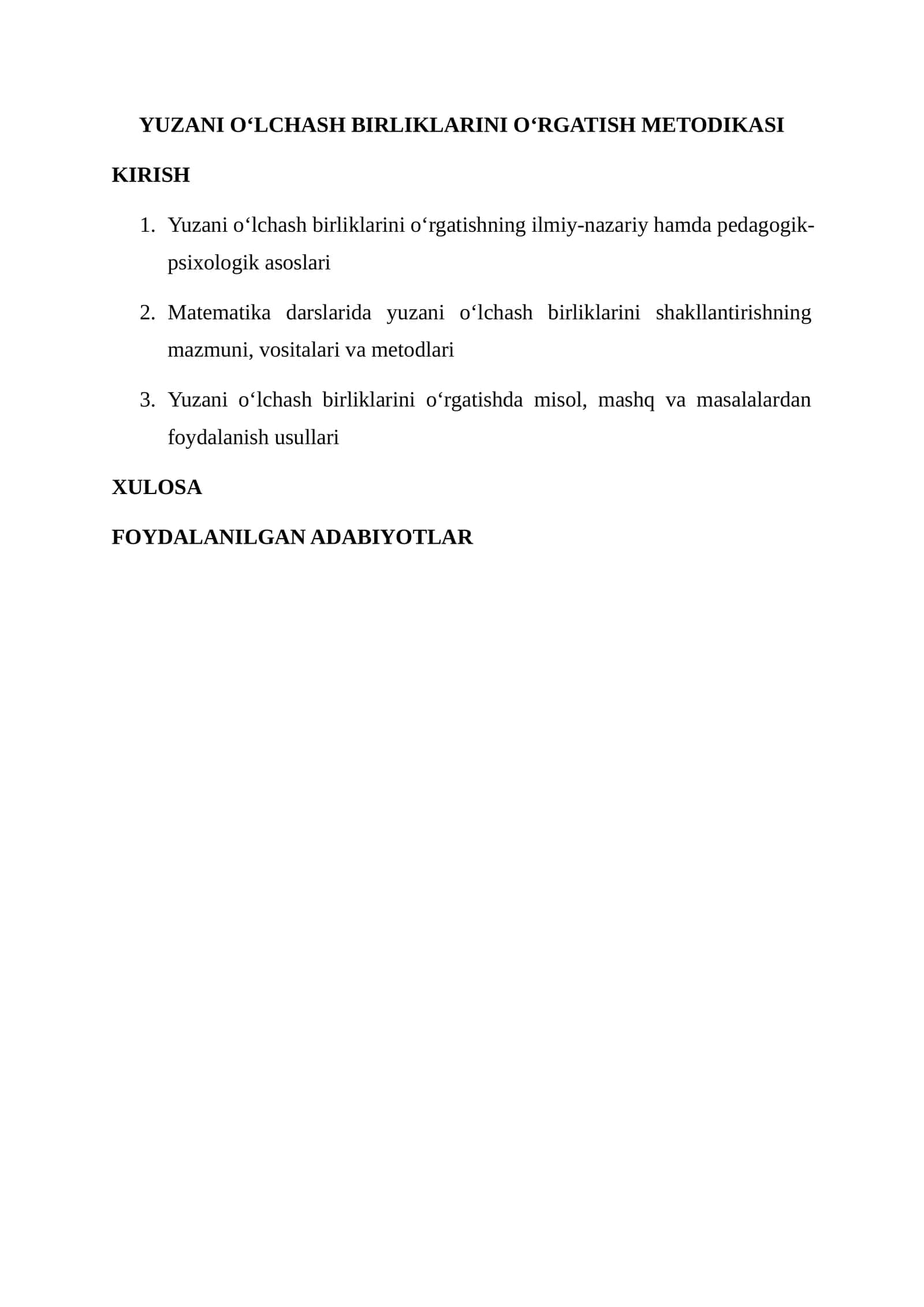 YUZANI O‘LCHASH BIRLIKLARINI O‘RGATISH METODIKASI 1