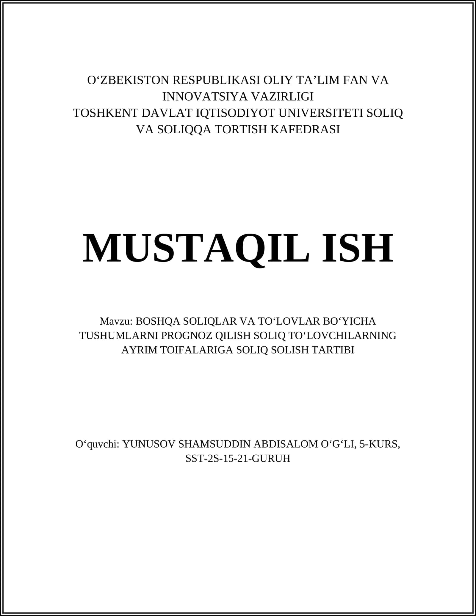 SOLIQ TUSHUMLARI PROGNOZ QILISH 1