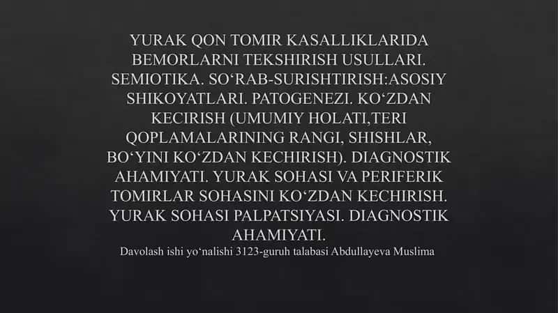 Yurak Qon Tomir Kasalliklarida Bemorlarni Tekshirish Usullari 1