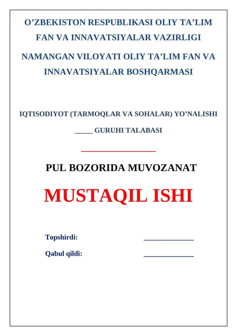 Pul bozorida muvozanat 1