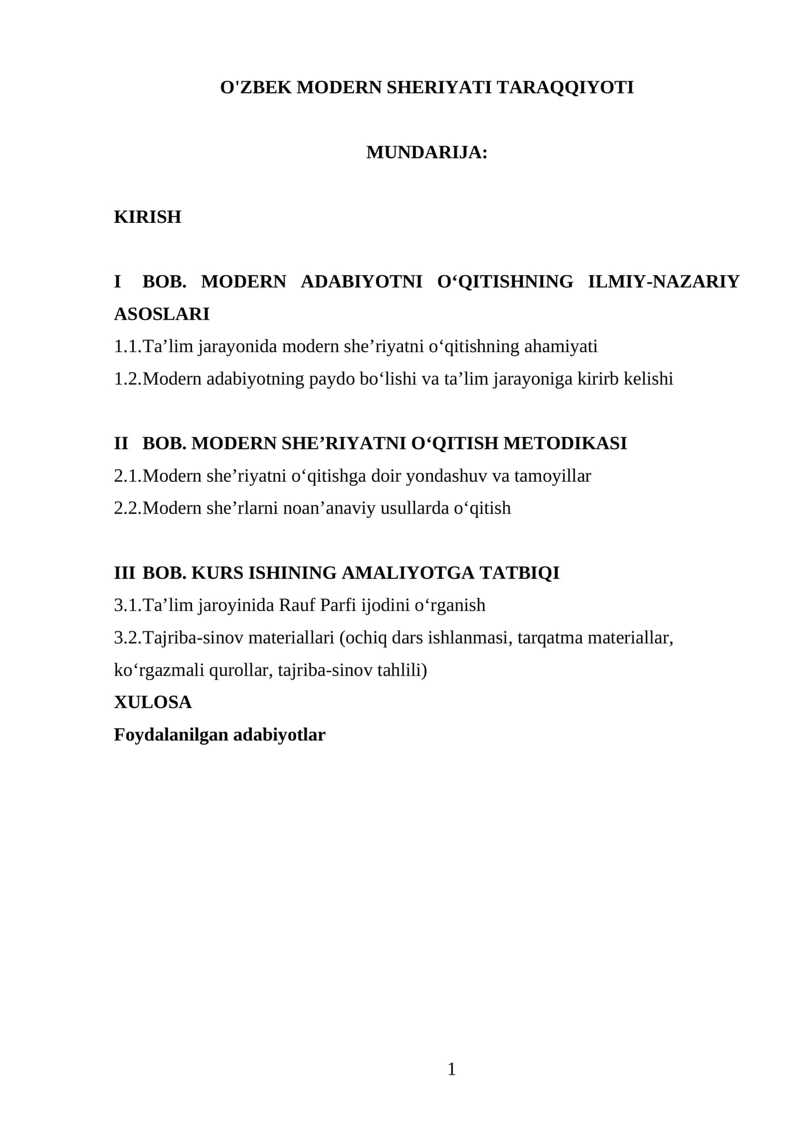 O'ZBEK MODERN SHERIYATI TARAQQIYOTI 1