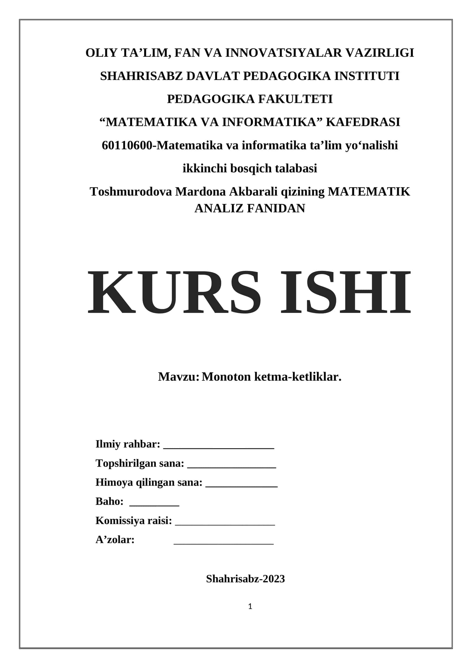 Monoton ketma-ketliklar kurs ishi 1