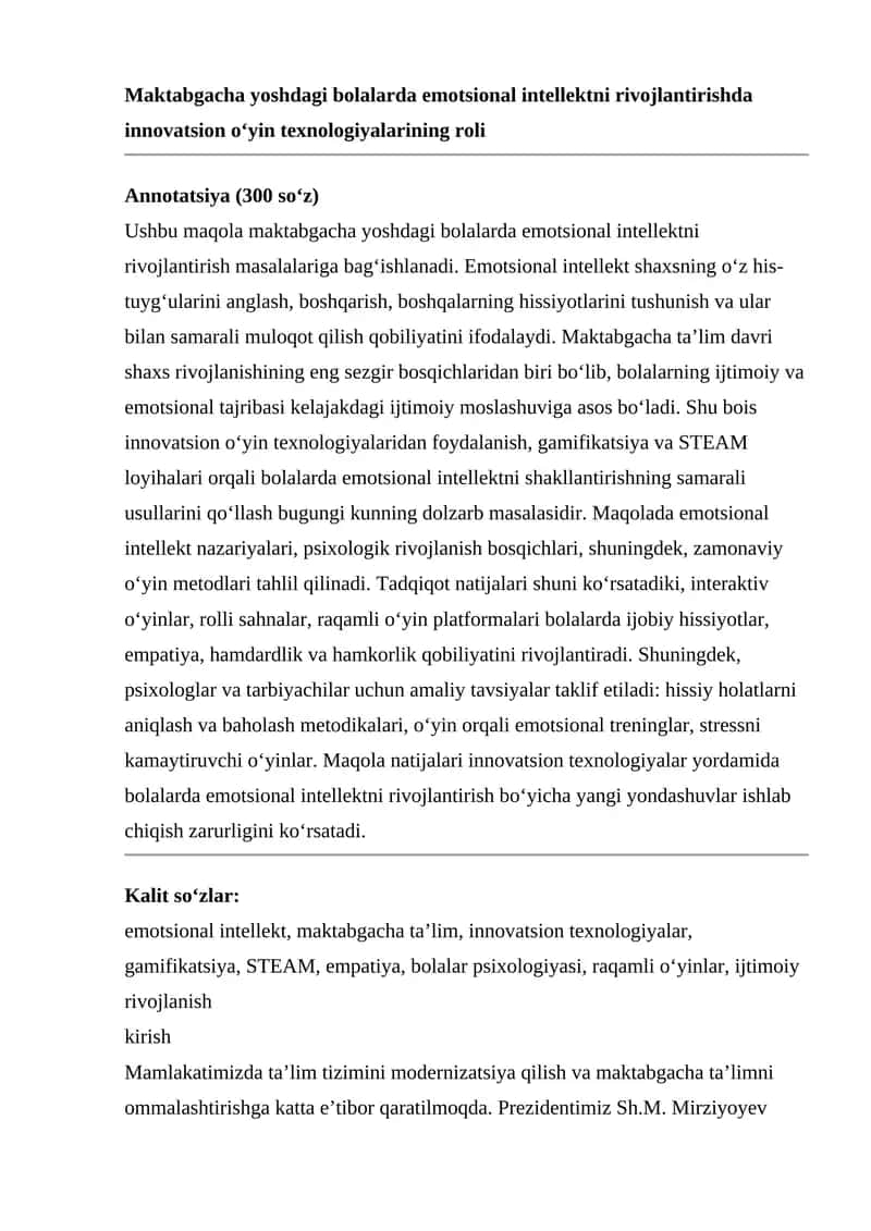 Emotsional Intellektning Rivojlantirilishi 1