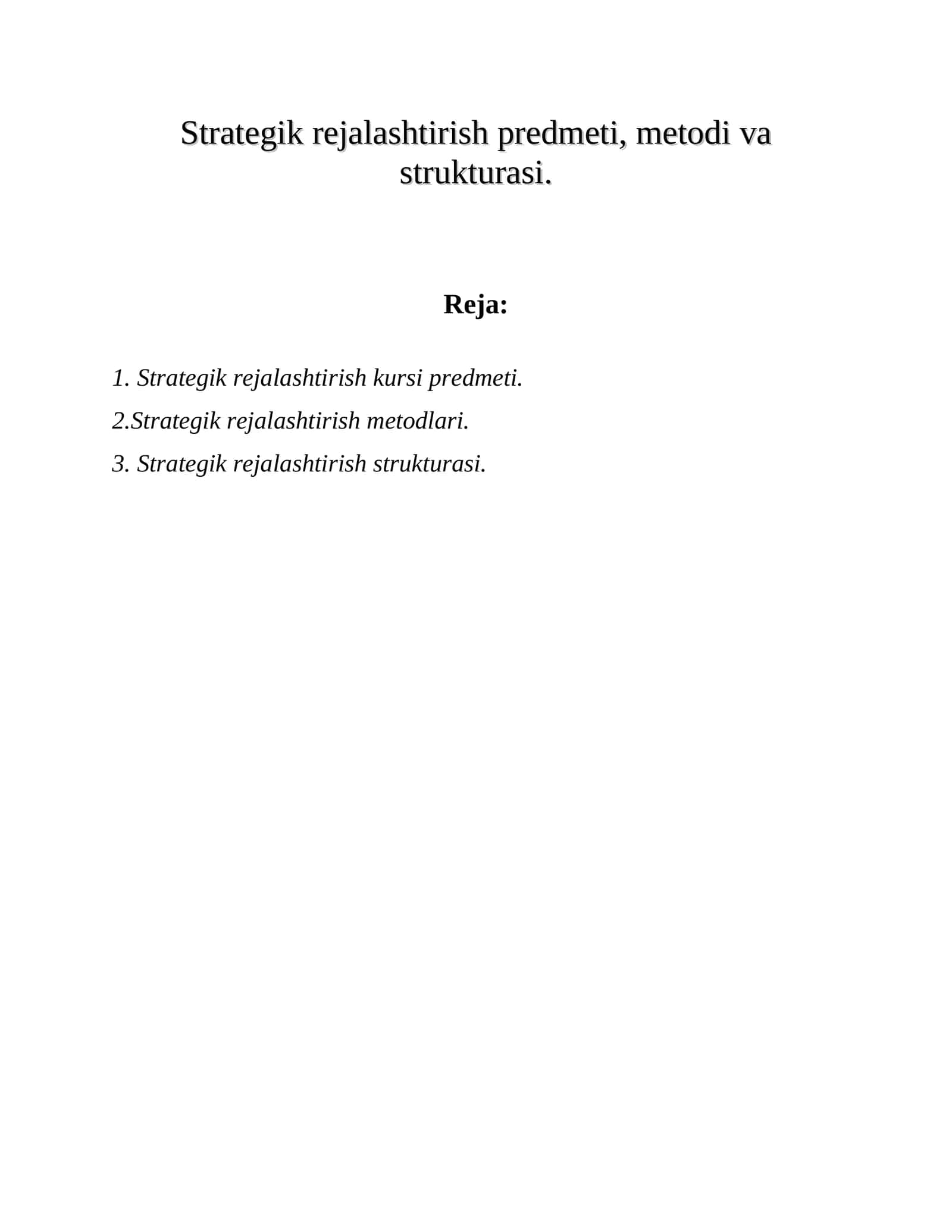 Strategik rejalashtirish kursi predmeti 1