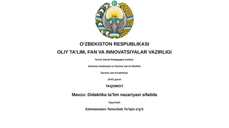 Didaktika ta'lim nazariyasi 1