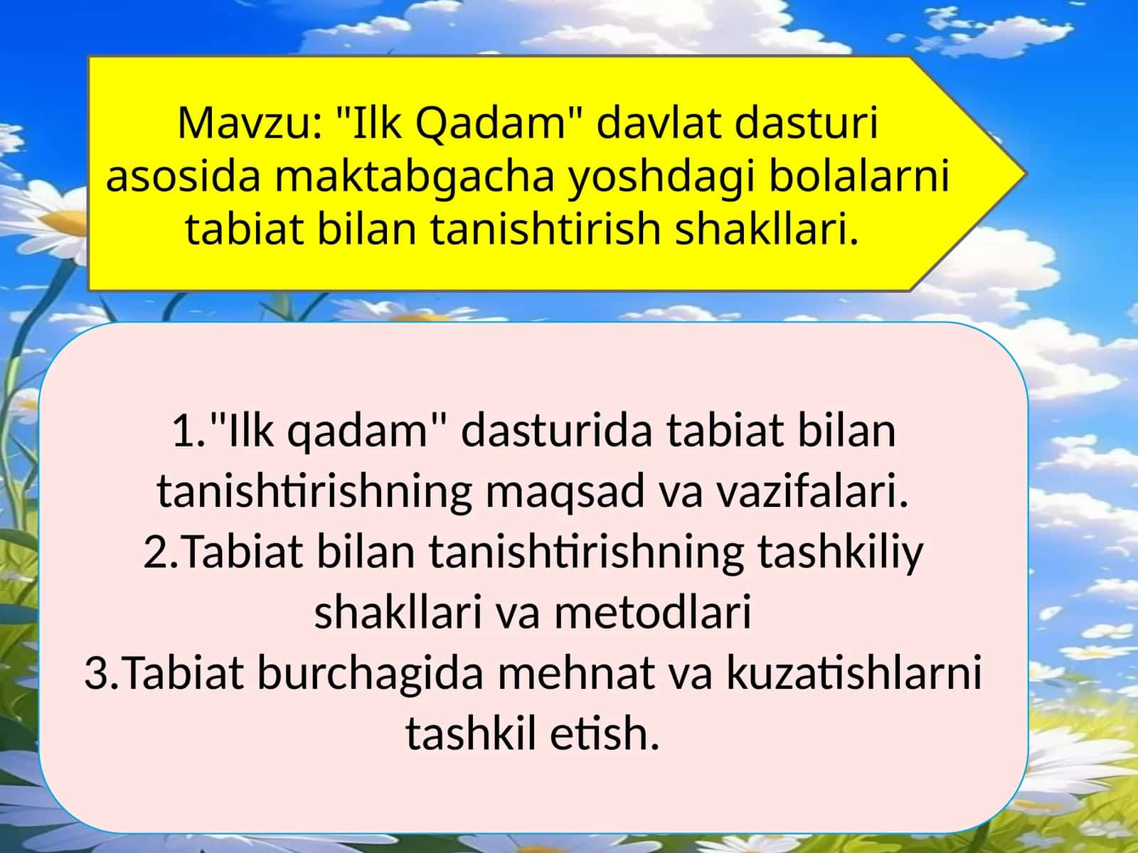 "Ilk Qadam" davlat dasturi asosida maktabgacha yoshdagi bolalarni tabiat bilan tanishtirish shakllari 1