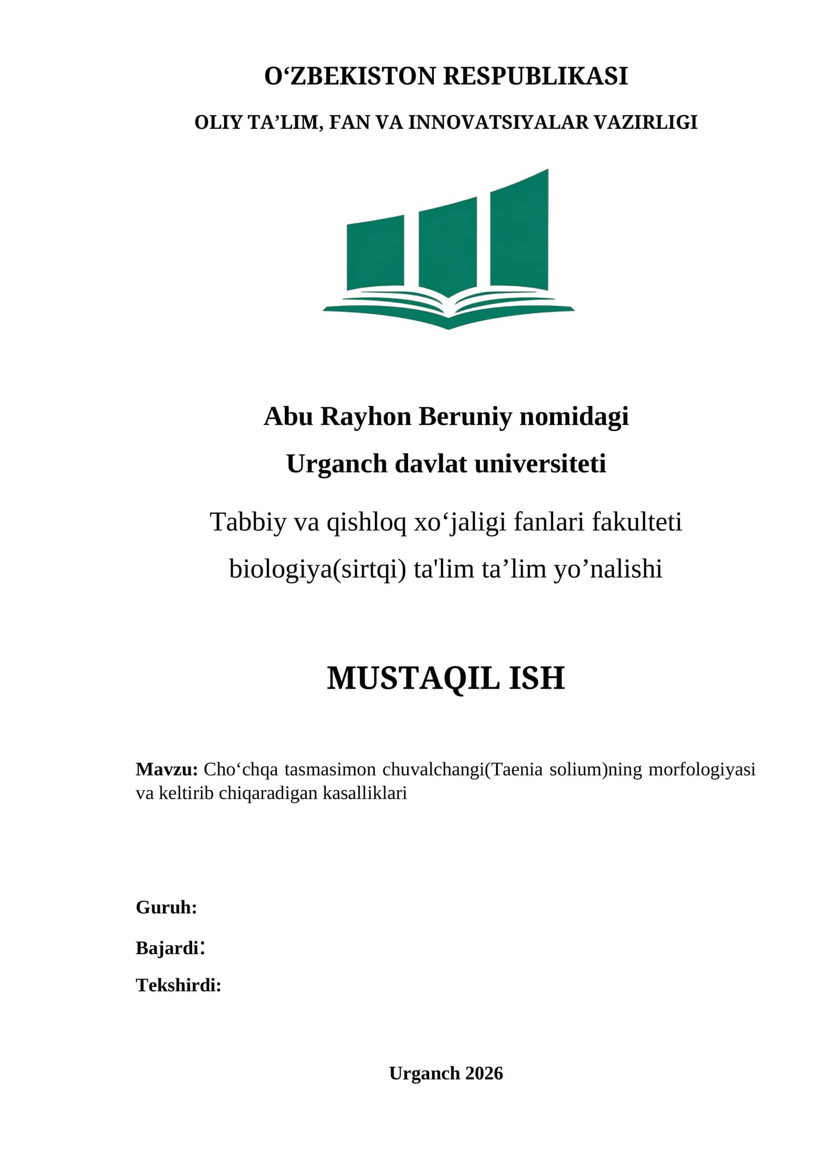 Cho‘chqa tasmasimon chuvalchangi (Taenia solium) morfologiyasi va kasalliklari 1