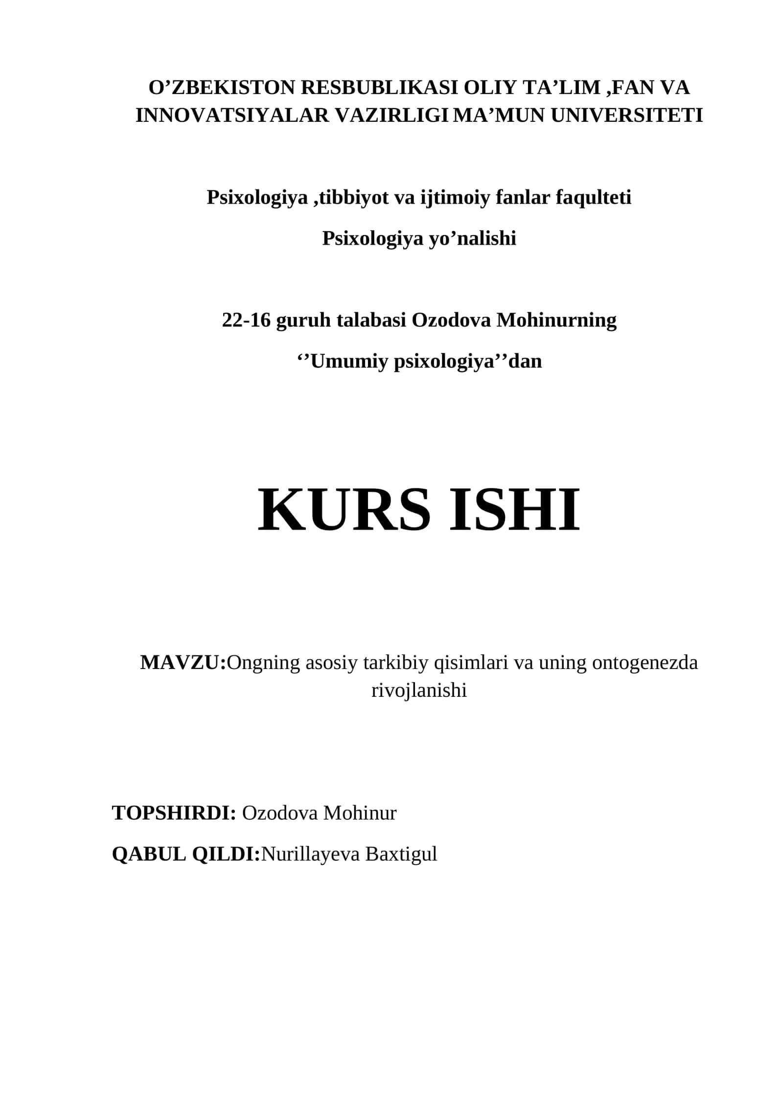 Umumiy psixologiya kurs ishi 1