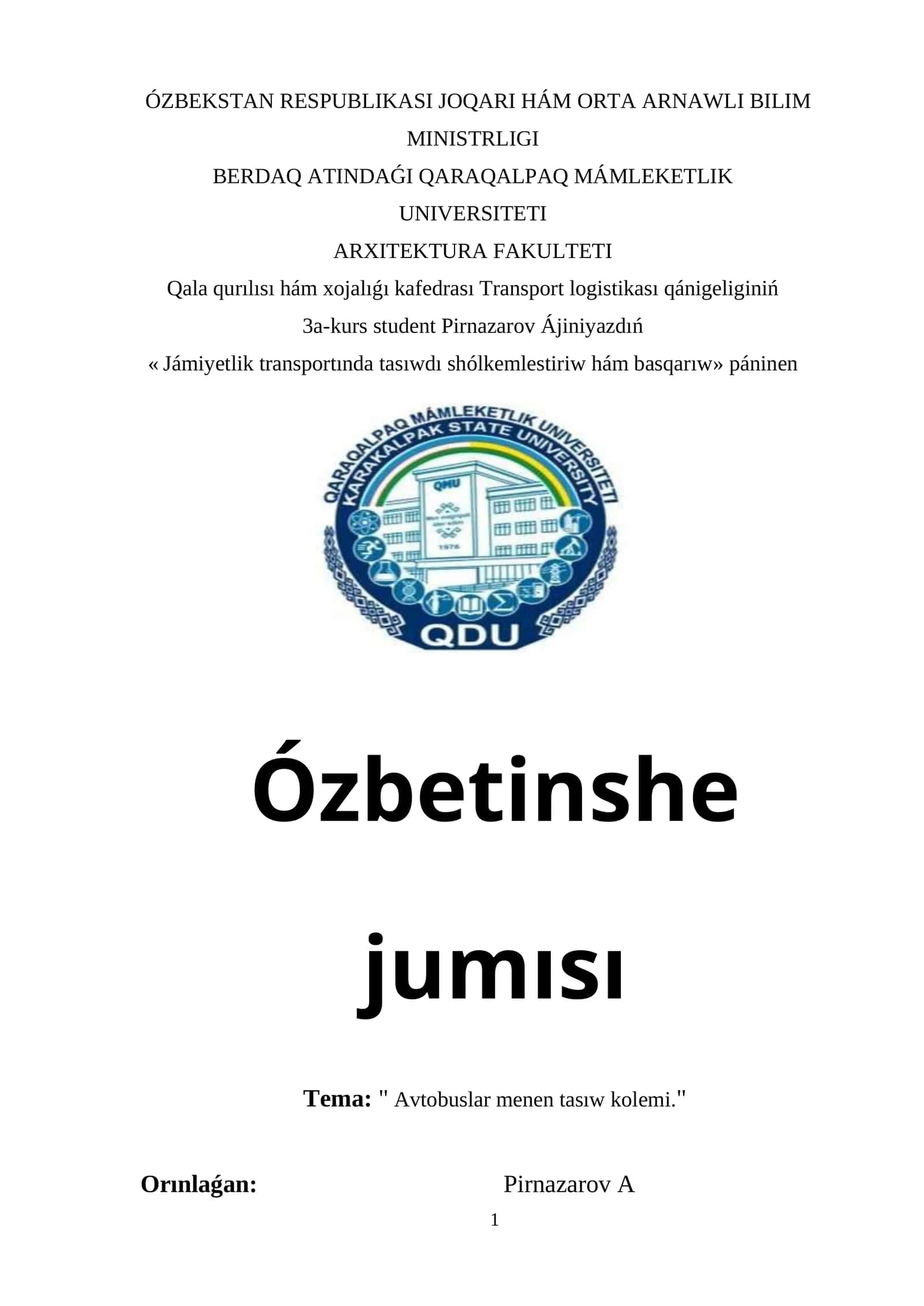 Avtobuslar menen tasıw kolemi 1