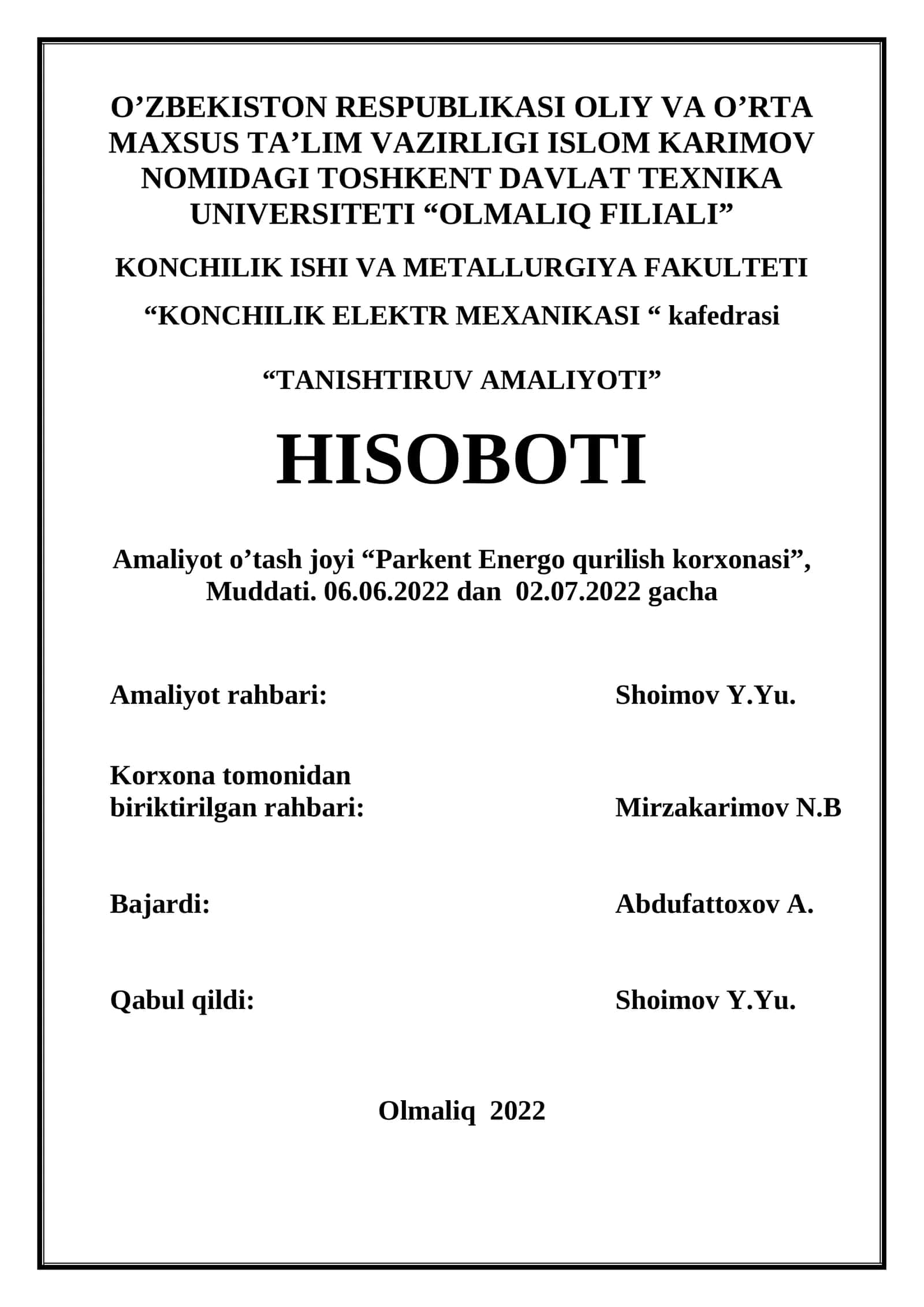 TANISHTIRUV AMALIYOTI 1