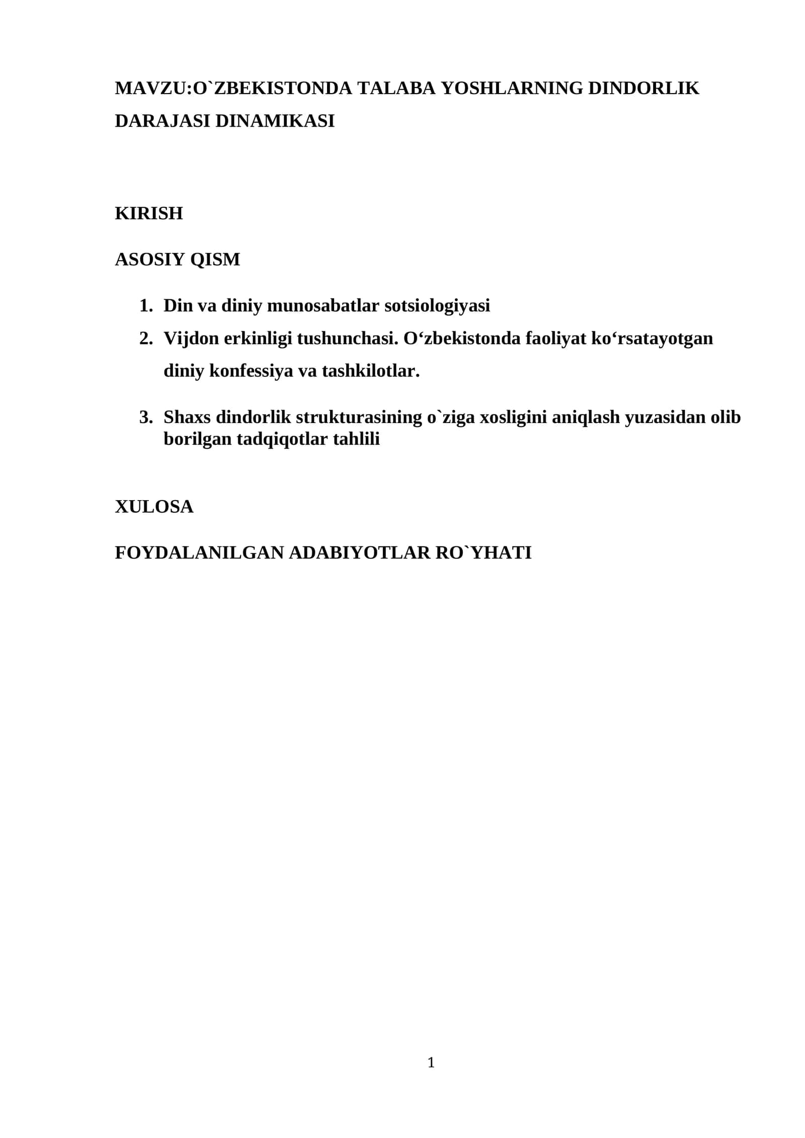 O`ZBEKISTONDA TALABA YOSHLARNING DINDORLIK DARAJASI DINAMIKASI 1