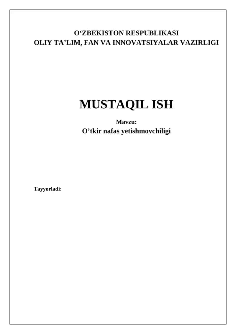 O'tkir nafas yetishmovchiligi: Ta'rif va Etiologiya 1