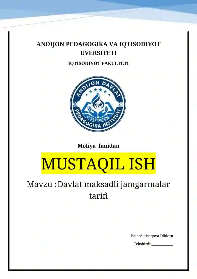 Davlat maksadli jamgarmalar tarifi
