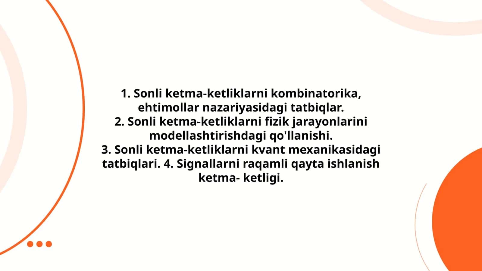 Sonli ketma-ketliklarni kombinatorika, ehtimollar nazariyasidagi tatbiqlar 1