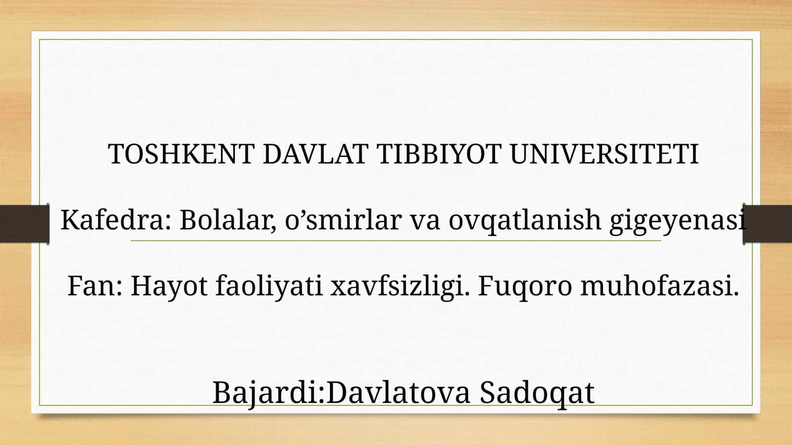 Hayot faoliyat xavfsizligi. Fuqaro muhofazasi 1