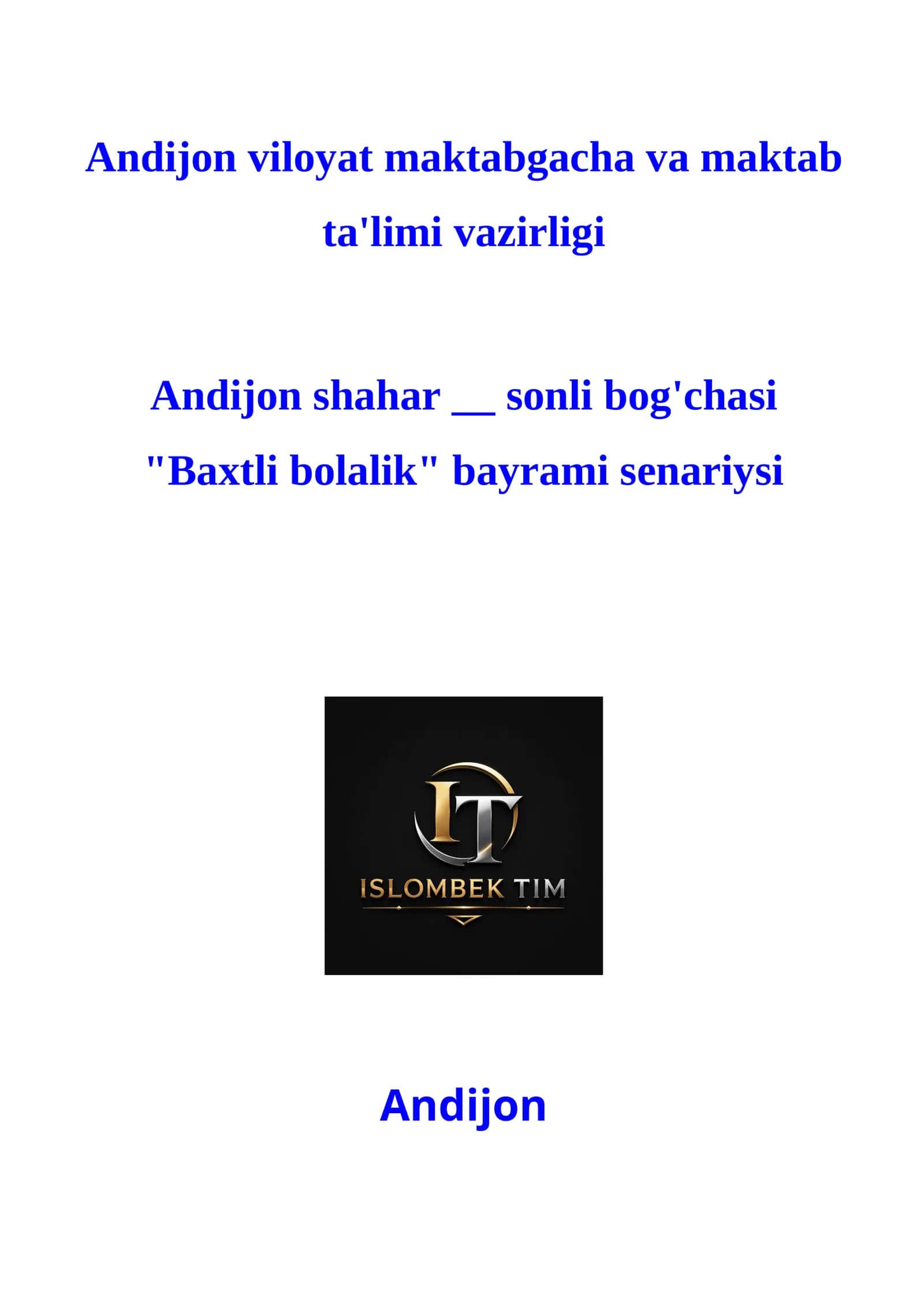 "Baxtli bolalik" bayrami senariysi 1