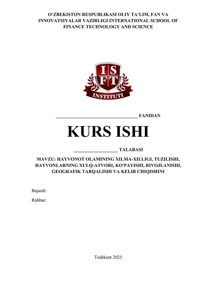 Hayvonot olamining xilma-xilligi, tuzilishi, hulq-atvori, ko'payishi, rivojlanishi, geografik tarqalishi va kelib chiqishini 1