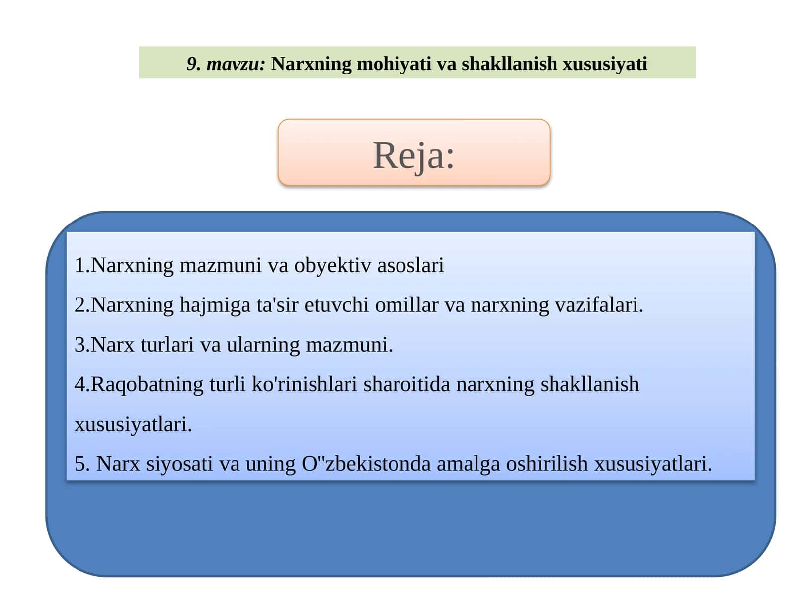 Narxning mohiyati va shakllanish xususiyati 1