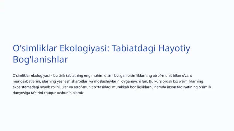 O'simliklar Ekologiyasi 1