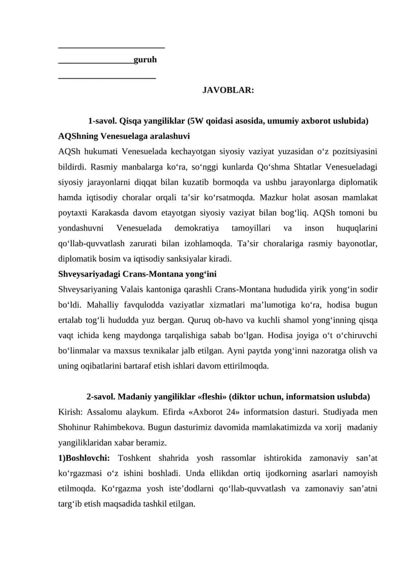 Jurnalist nutqi mustaqil ish 1