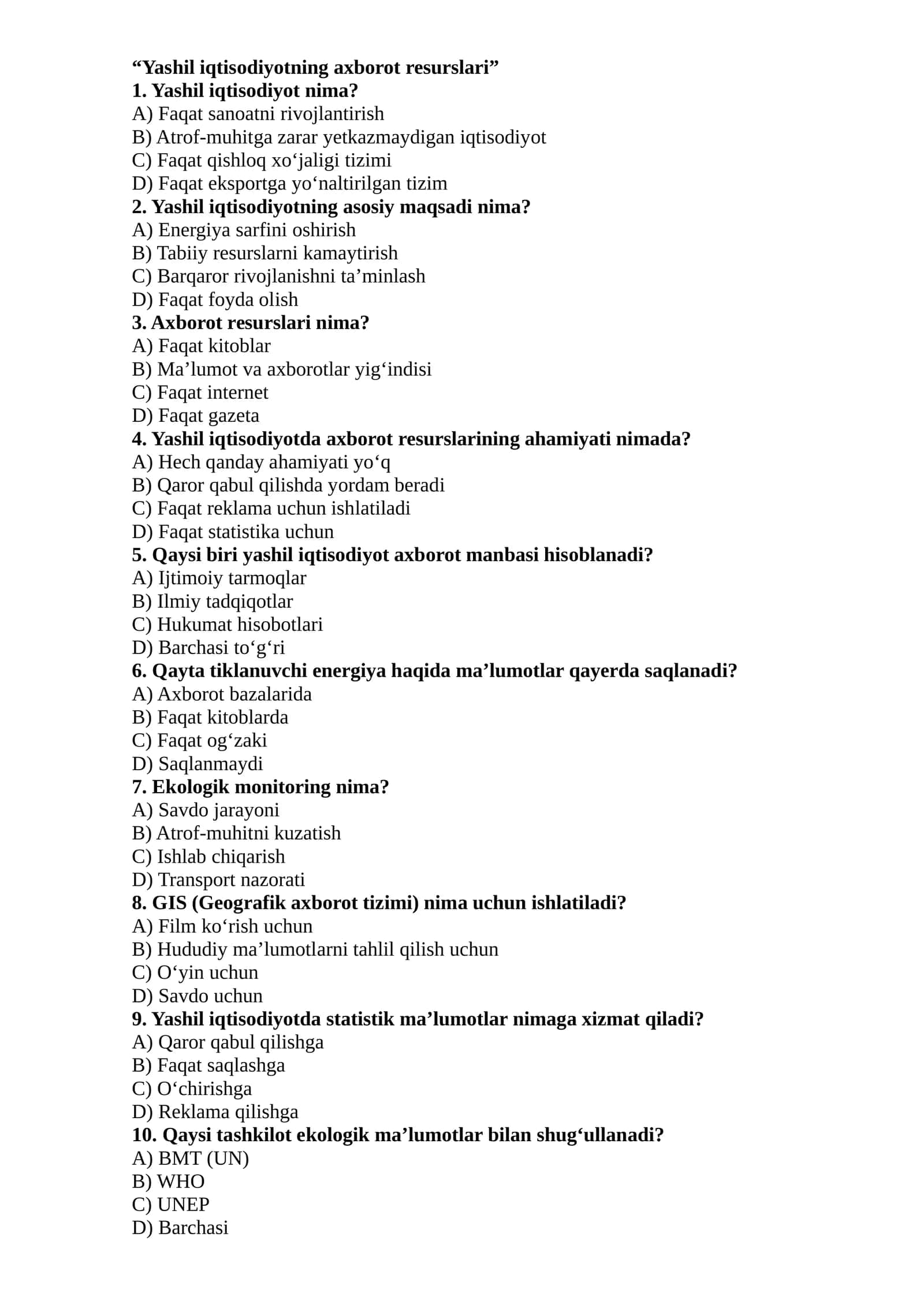 Yashil iqtisodiyotning axborot resurslari 1