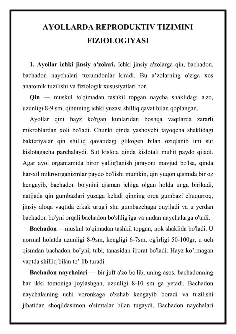 Ayollarda Reproduktiv Tizimini Fiziologiyasi 1