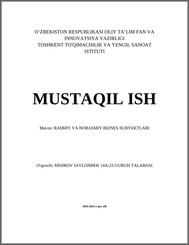 Rasmiy va norasmiy biznes subyektlari 1