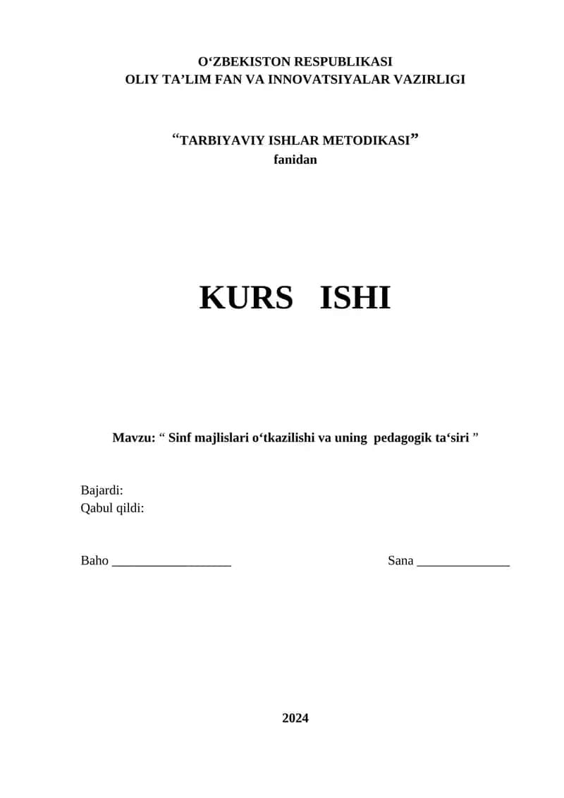 Sinf majlislari o‘tkazilishi va uning pedagogik ta‘siri 1