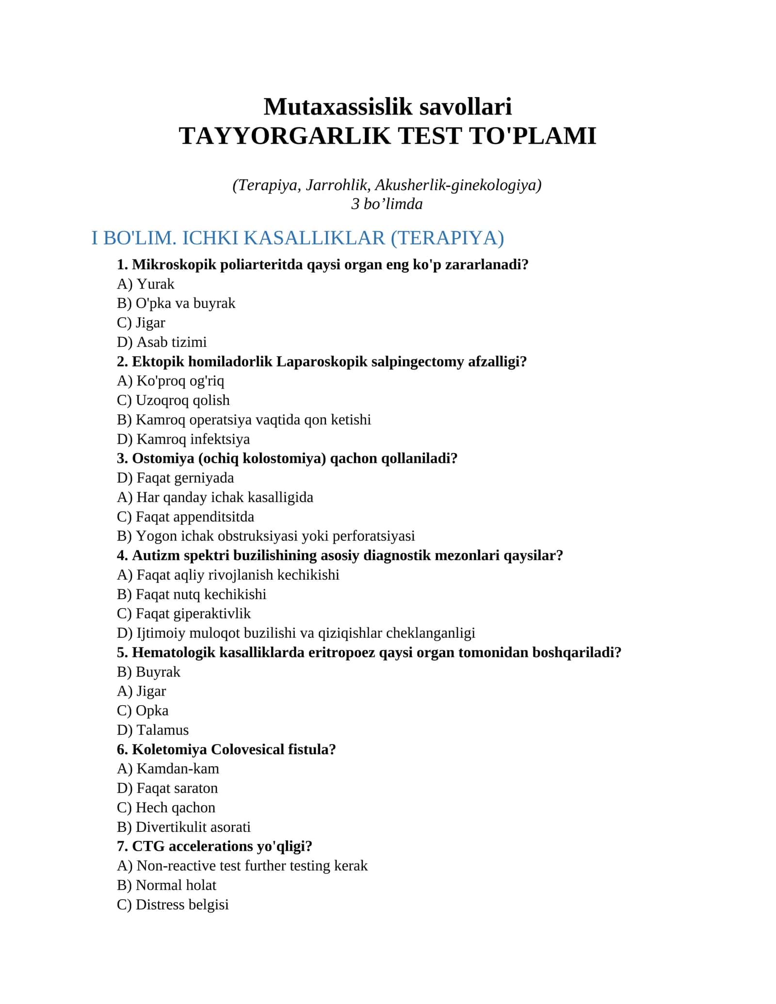 Mutaxassislik savollari 1