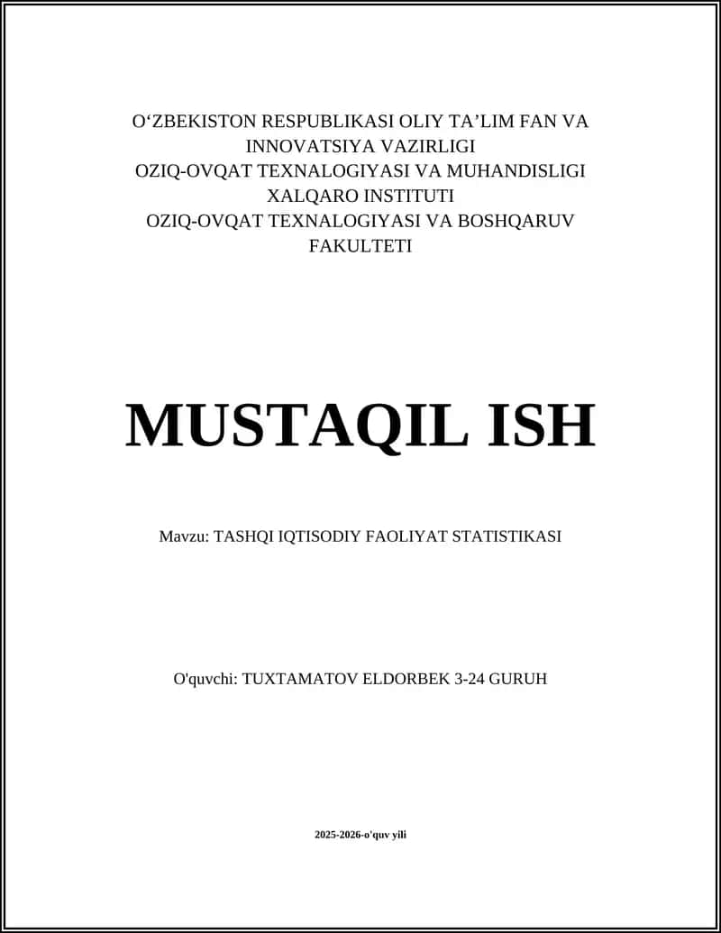 TASHQI IQTISODIY FAOLIYAT STATISTIKASI 1