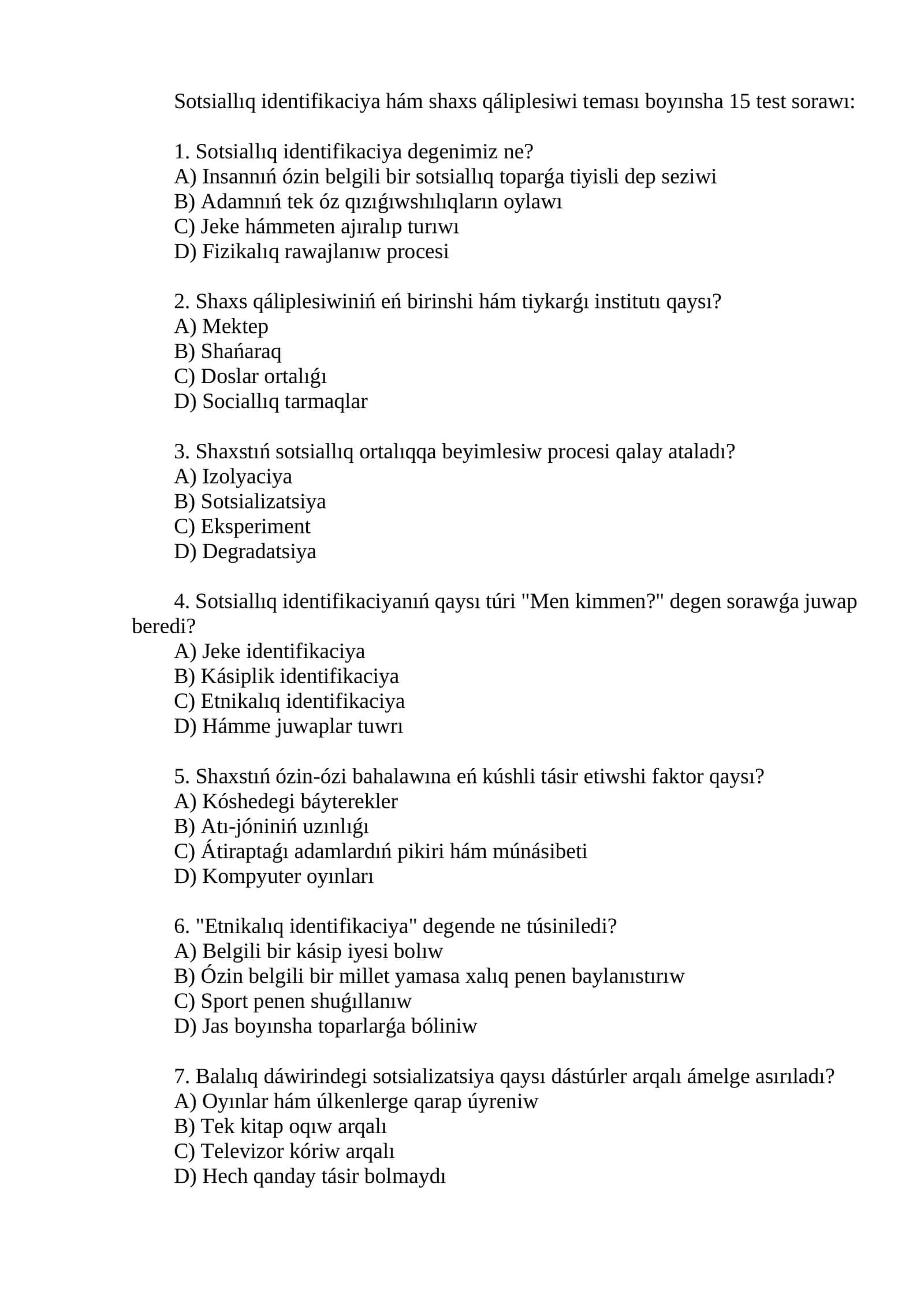 Sotsiallıq identifikaciya hám shaxs qáliplesiwi 1